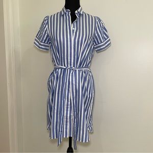 LOFT blue and white striped button down shirt dress